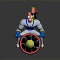 Strong Pink Cartoon Character Riding Red And White Cylindrical Object With Red Haired Companion