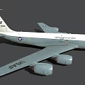 US Air Force Airplane With Four Engines Long Wings Side View Blue Gray White Exterior