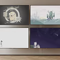 Four TVs Displaying Animated Cartoon Characters Scenic Views And Starry Sky