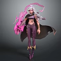 Fantasy Character With Purple Hair Pink Creature Energy And Black Cloak Tattoos