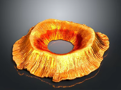 Golden Textured Decorative Object With Circular Hollow Center And Petal Like Edges 3d model