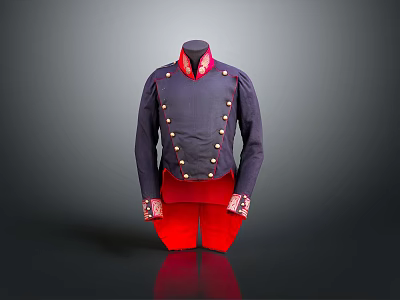 Classic Dark Blue Coat With Red Lining Gold Buttons And Decorative Cuffs 3d model