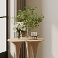 Elegant Bonsai Plant Display On Wooden Table With White Flowers And Candles