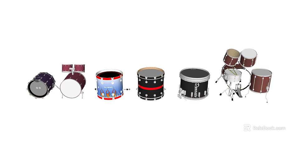 Musical Instruments Artistic Design With Various Drums And Colorful Patterns Drum Sets 3d model 