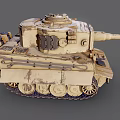 Weathered Sand Colored Military Tank With Long Cannon Turret And Metal Tracks