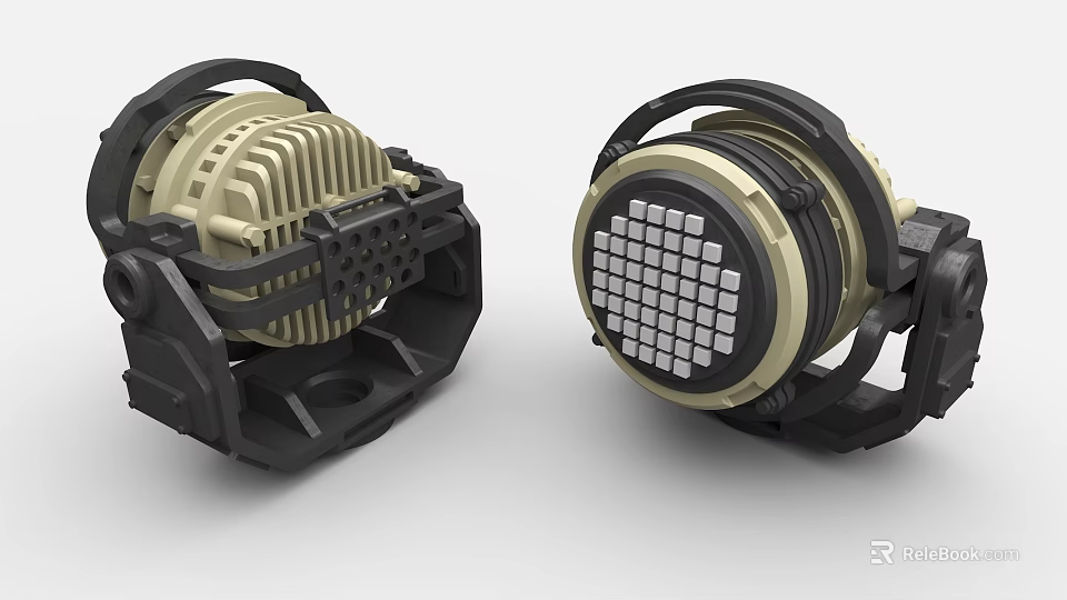 Industrial LED Lighting Fixtures With Circular Design Black Beige Housing And Heat Sink Grid Panel 3d model 