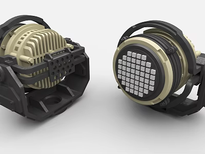 Industrial LED Lighting Fixtures With Circular Design Black Beige Housing And Heat Sink Grid Panel 3d model