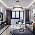 Bright Modern Living Room With Glossy Tiles Eiffel Tower Mural And Lush Green Potted Plant