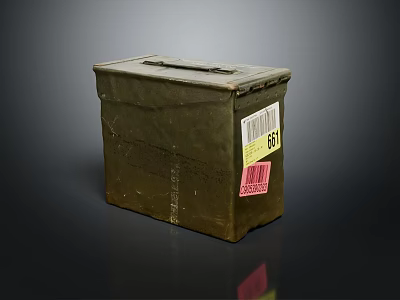 Durable Green Military Ammunition Box With Label 661 And Red Stripe 3d model