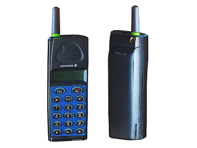 Vintage Ericsson Mobile Phones With Black Blue Keypad And Antennas 3d model