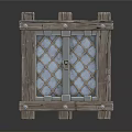 Wooden Storage Cabinet With Diamond Pattern Glass Doors And Metal Hardware