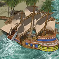 Traditional Wooden Sailing Boats With Palm Trees On Ocean Waves Near Beach