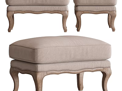 Three Classic Style Ottomans With Light Upholstered Seats And Carved Wooden Legs 3d model