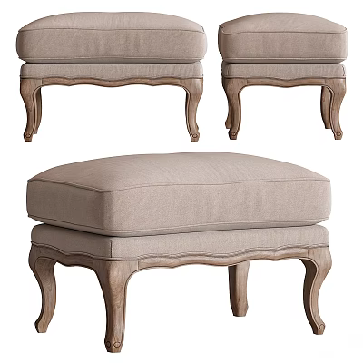 Three Classic Style Ottomans With Light Upholstered Seats And Carved Wooden Legs 3d model