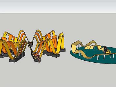 Modern Curved Landscape Seats With Yellow Orange Design For Outdoor Leisure Space 3d model