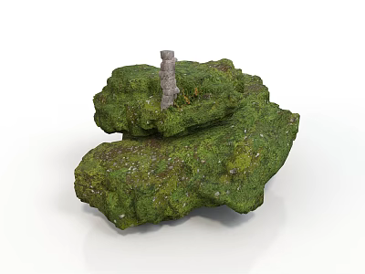 Moss Covered Rock Formation with Gray Stone Pillar as Natural Scenery Component 3d model