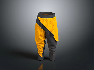 Yellow And Gray Casual Pants With Logo Waistband Comfortable Design 3d model