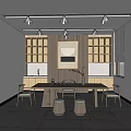 Modern Minimalist Tea Room Interior With Wooden Table Chairs And Green Plants