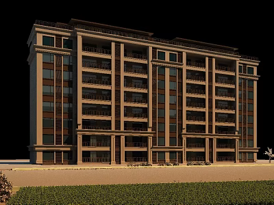 Modern Classic Residential Building With Multiple Floors Balconies Large Windows And Green Lawn 3d model