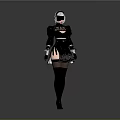 Woman In Black Dress With White Hair Accessory Black Thigh High Socks And Gray Background
