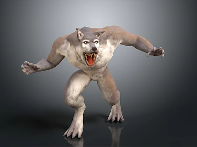 3D Mythical Werewolf Character Muscular Body Standing Pose Open Mouth Sharp Teeth 3d model