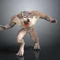 3D Mythical Werewolf Character Muscular Body Standing Pose Open Mouth Sharp Teeth