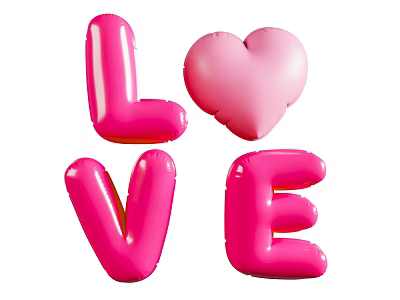 Decorative Ornament Set With Pink Balloon LOVE Letters And Heart Shape 3d model