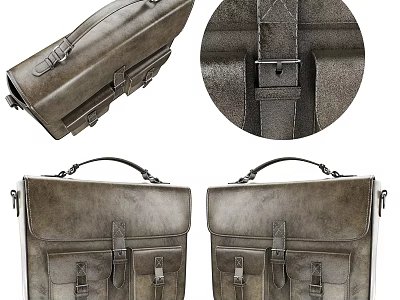 Vintage Leather Briefcase With Multiple Compartments And Buckle Closure Design 3d model