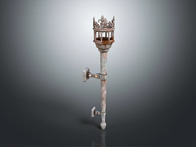 Antique Metal Sports Torch Featuring Crown Design And Rustic Base Mount 3d model