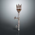 Antique Metal Sports Torch Featuring Crown Design And Rustic Base Mount