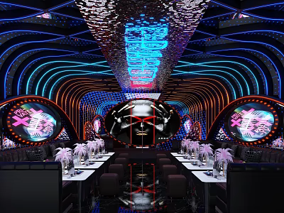Elegant Modern KTV Interior Design with Neon Lights and Stylish Seating 3d model