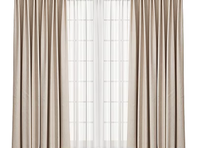 Beige Linen Curtains With Sheer White Panels For Modern Window Decoration 3d model
