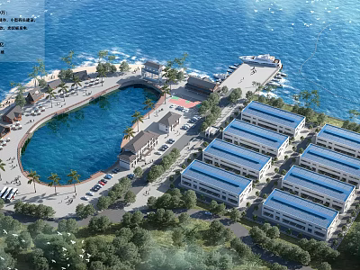 Aerial View of Industrial Factory Buildings Near Waterfront With Greenery Roads and Parking Lots 3d model