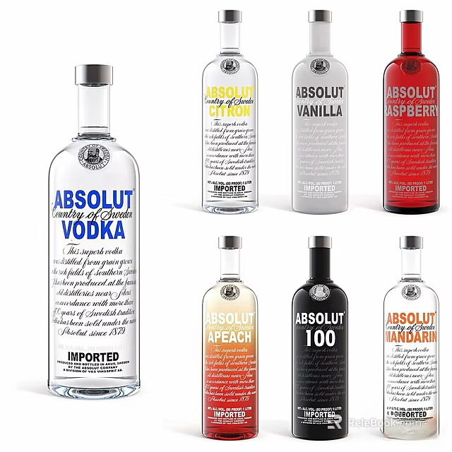 Ornamental Decor Set Including ABSOLUT VODKA Bottles of Various Flavors for Home Decor 3d model 