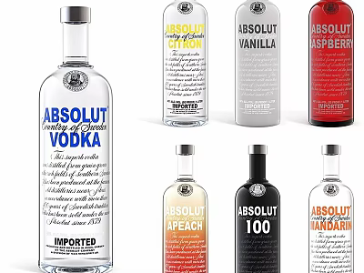 Ornamental Decor Set Including ABSOLUT VODKA Bottles of Various Flavors for Home Decor 3d model