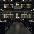 Modern Hotpot Restaurant Interior With Open Dining Space Black Decor And Pendant Lights