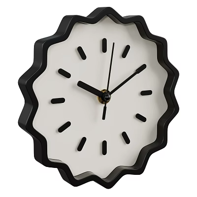 Modern Decorative Wall Clock With Black Scalloped Edge Frame White Dial And Black Hands 3d model
