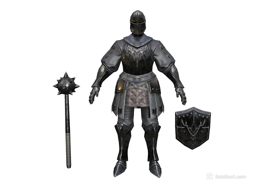 Medieval Armored Knight Character With Spiked Mace Shield And Intricate Armor Design 3d model 