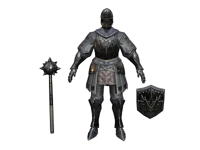 Medieval Armored Knight Character With Spiked Mace Shield And Intricate Armor Design 3d model