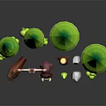 Cartoon Forest Scene With Green Trees Character Bear Logs Stones And Mushrooms