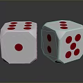 Silver Metallic Dice With Red Dots On Shiny Reflective Surface 3d model