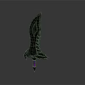 Fantasy Curved Blade Weapon With Dark Metal Finish And Purple Accents On Hilt