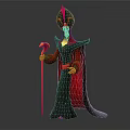 Mysterious Character In Black And Red Robe With Pointed Hat Holding Staff