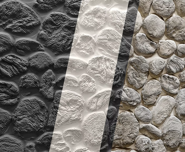 Building Exterior Wall Design With Natural Stone Texture In Black White Gray Beige Colors 3d model 