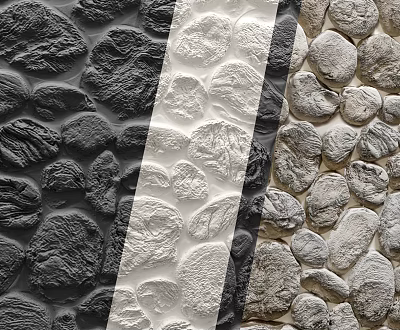 Building Exterior Wall Design With Natural Stone Texture In Black White Gray Beige Colors 3d model