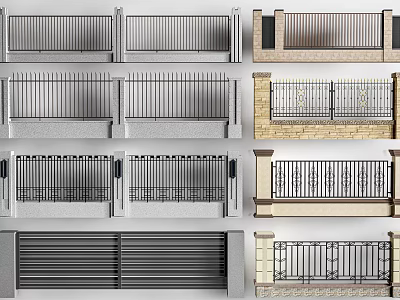 Building Exterior Wall Designs Featuring Metal Rails Stone And Brick Panels 3d model