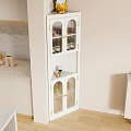 White Buffet Cabinet With Glass Doors Gold Accents And Wine Bottles In Modern Kitchen