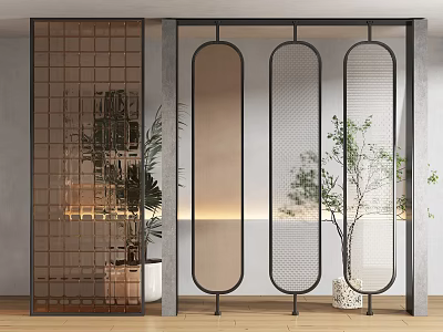 Modern Room Dividers With Grid And Oval Cutout Designs For Interior Decor 3d model