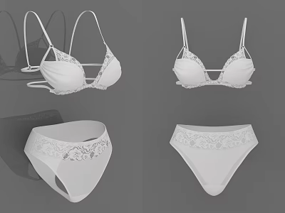 White Lace Underwear Set Featuring Bra And Briefs With Delicate Trim Details 3d model