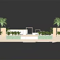 Cartoon Resort Scene With Swimming Pool Palm Trees Cabins Lounge Chairs And Greenery